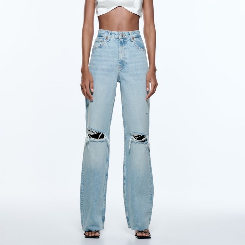 Zara ripped wide leg jeans